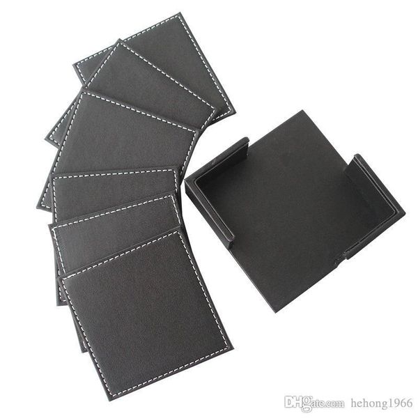 

mat set delicate double sided pu leather square pad tea cup dessert bowl coaster heat insulation practical high grade supplies 23gf f r