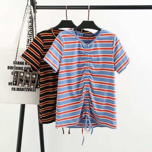 

2020 new fashion brand oversized plus size tshirt teeshirt teeshirt casual short striped v-neck, White