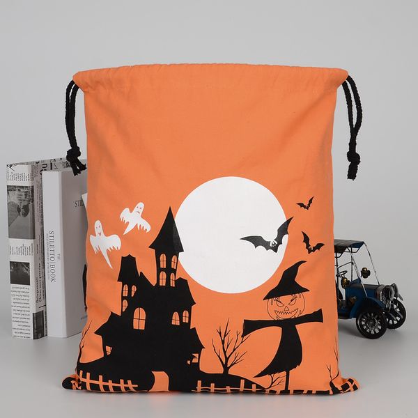 

factory price halloween orange trick or treat candy bag pumpkin bat witch canvas drawstring bag, Black;red