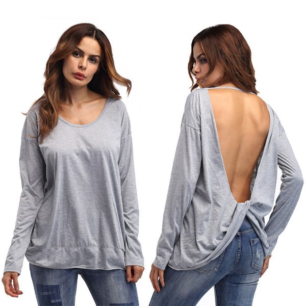 

женская дизайнерская сезонная спинка сексуальная футболка с длинным рукавом базовая рубашка повседневная loosexo60, White