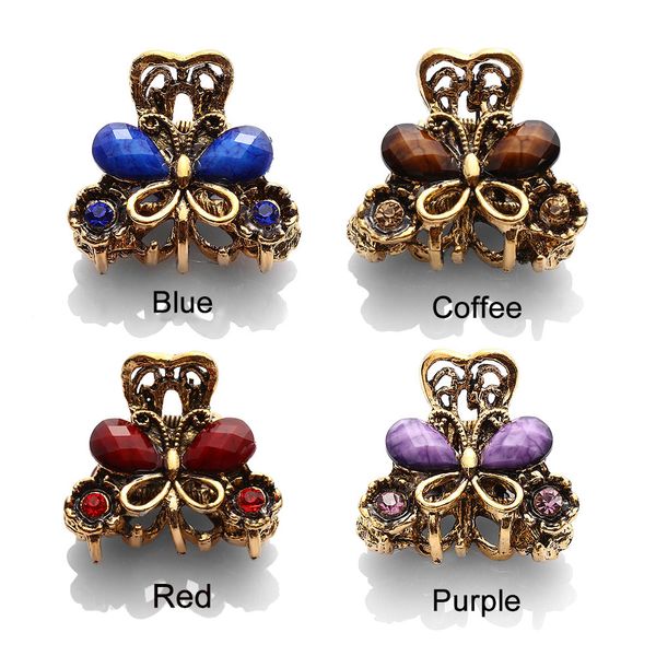 Vintage Metal Kelebek Küçük Mini Saç Barrettes Klip Pençe Kelepçesi Retro Kristal Rhinestone Saç Tırtı Mücevher Aksesuarları Kafa