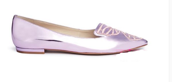 

2021 ladies patent leather pointed dress shoes flat low heels embroider butterfly ornaments sophia webster purple wedding party size 34-42, Black