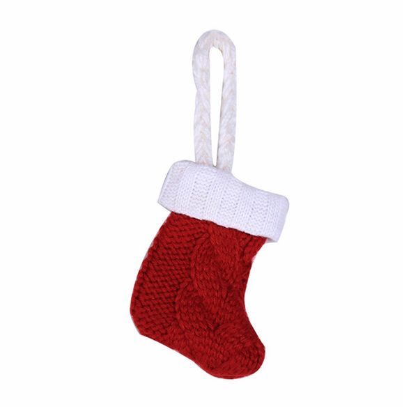 

red knitted christmas stocking new year pocket fork knife cutlery holder bag hanging table dinner decoration tableware