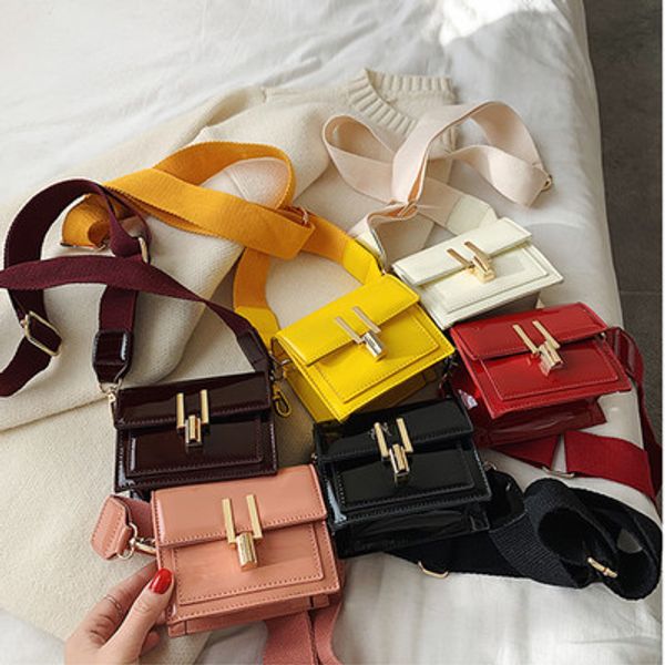 

patent leather shiny small bag 2020 autumn and winter new wild wideband shoulder bag fashion mini messenger small square