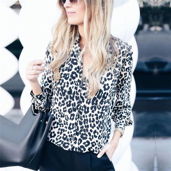 

fashion women long sleeve leopard blouse v neck shirt ladies ol party dames streetwear blusas femininas elegante plus size, White