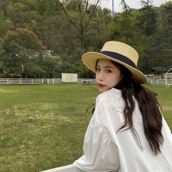 

mr. evil uv-proof beach ribbon butterfly straw hat bow flat straw hat travel sun-proof, Blue;gray