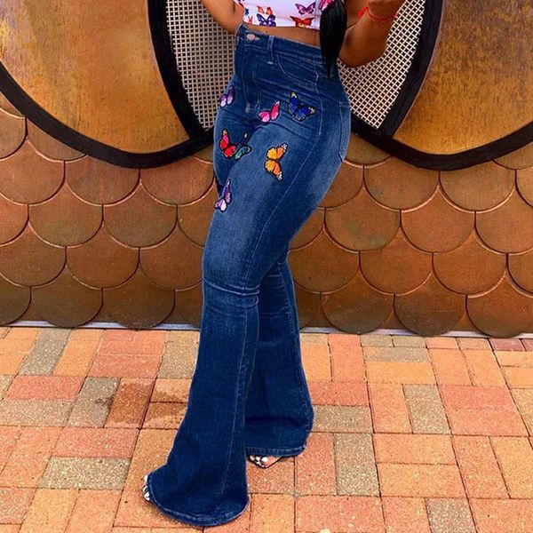 

streetwear плюс размер джинсы femme джинсы для женщин бабочки вышивки упругих denim повседневных донных вспышек брюки узких брюки, Black