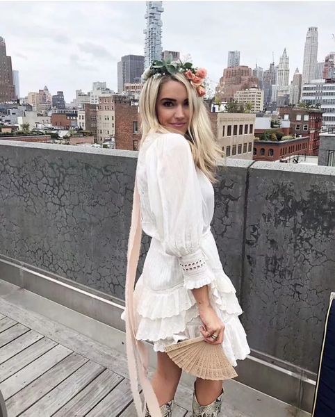 

элегантный белый вышивка платье женщины с длинным рукавом оборками отделка vestidos пляжный клуб мини-платье белое кружево партии рождество, Black;gray