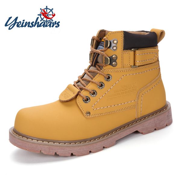 

yeinshaars big size:35-46 genuine leather boots men waterproof cow suede winter boots lace up ankle snow shoe, Black