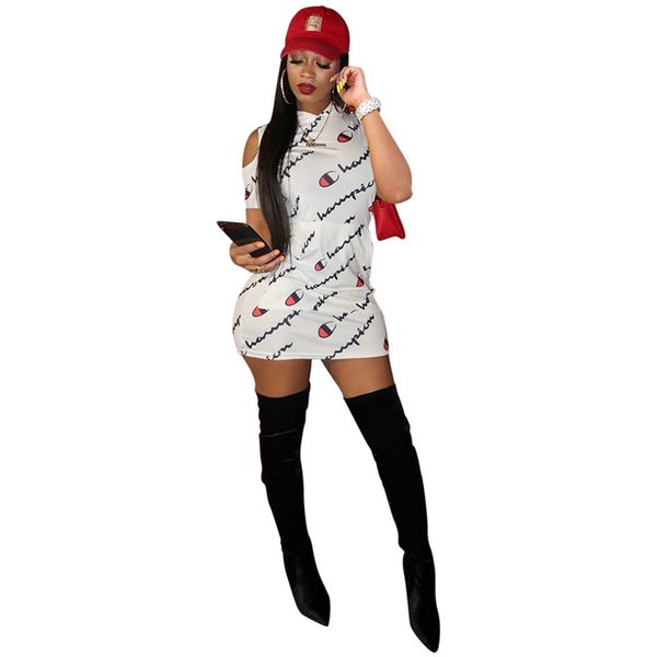 

полное письма печатный юбка чемпиона лето женщины дизайнерское платье плеча узкие узкие юбки с капюшоном тонкий bodycon боди толстовки толст, White