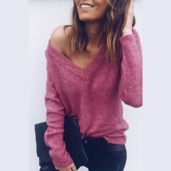 

new 2019 autumn winter women's sweaters v-neck minimalist fashionable korean style knitting casual solid, White;black