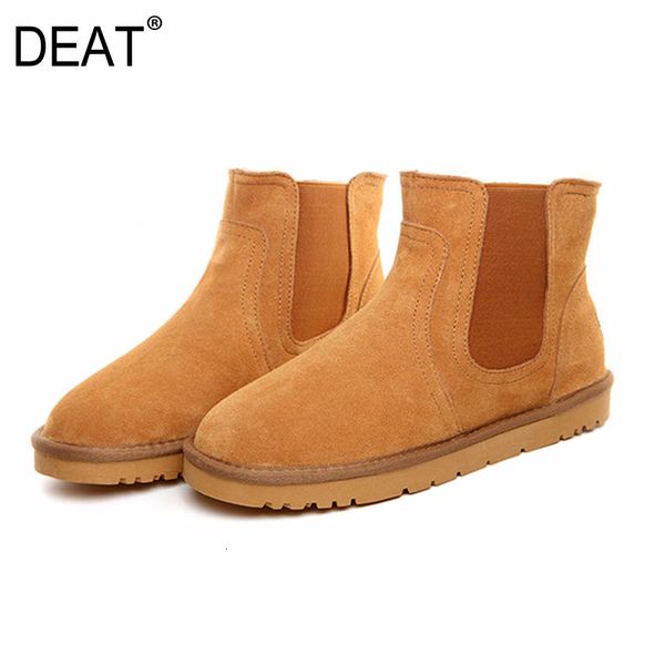 

deat] 2019 round toe elastic band cowhide casual simple velvet shoes women short snow boots new autumn winter fashion 10e303, Black