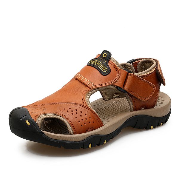 

2020 summer roman beach sandals non-slip genuine leather men sandals breathable men casual shoes sandalias de hombre de cuero, Black