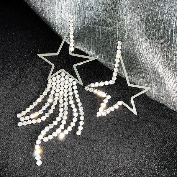

full drill big pentagon asymmetric temperament long water drill tassels exaggerate european and american nightclub earrings, Golden;silver