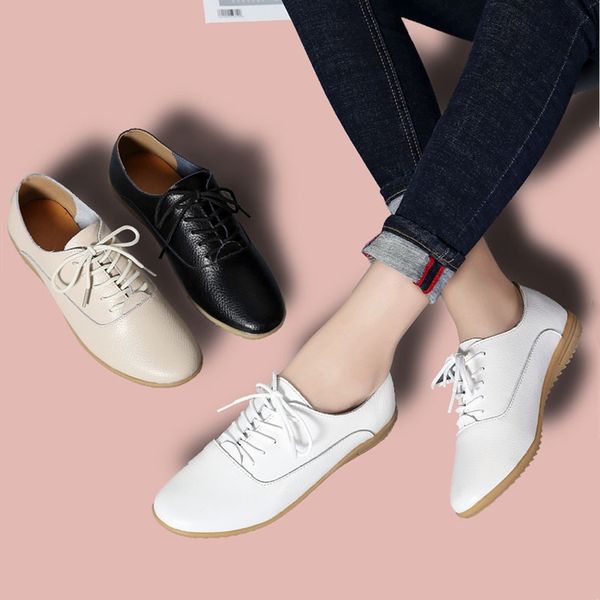 

2020 spring women oxford leather shoes comfortable flat loafers female white women casual shoes moccasins, Black