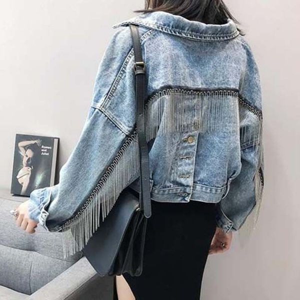 Nappe vintage denim cappotto allentato autunno manica a pipistrello giacca corta jeans donna donna chaqueta mujer streetwear ceket fidanzato za T190828