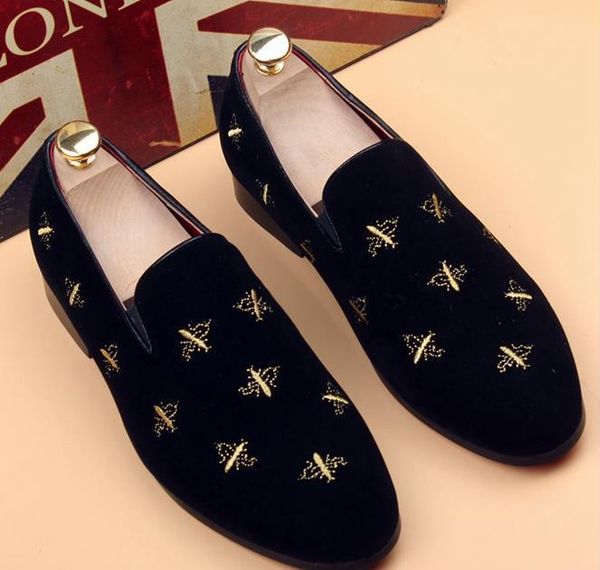 

продвижение новая весна мужчины бархатные мокасины партия свадебные туфли европа стиль вышитые синий красный бархат тапочки вождения мокасин, Black