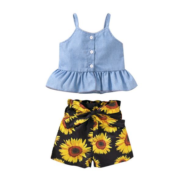 

summer kid baby girl clothes sets 1-4y floral print sleeveless halter +shorts 2pcs set, White
