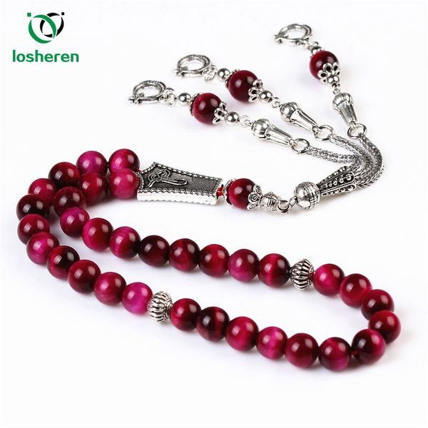 

losheren natural rose tiger eye stone tassel 33 prayer islamic muslim tasbih rosary meditation beaded bracelets, Black