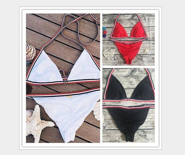 

bikini white stripe stitching swimwear women's bandage swimwear sexy