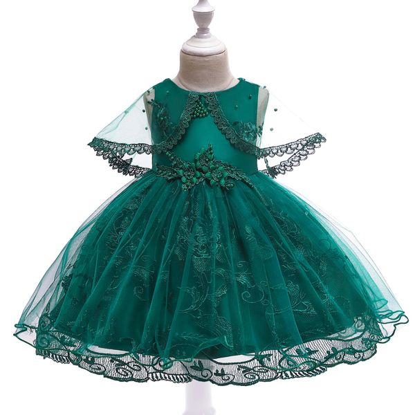 

3-10y cape formal dress toddler kids lace flower embroidery pearls pegeant party bridesmaid princess maxi tutu dress, Red;yellow