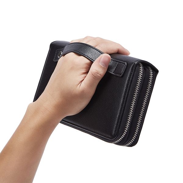 

men wallets clutch with coin pocket long zipper coin purse for men business male wallet double zipper vintage large wallet, Red;black