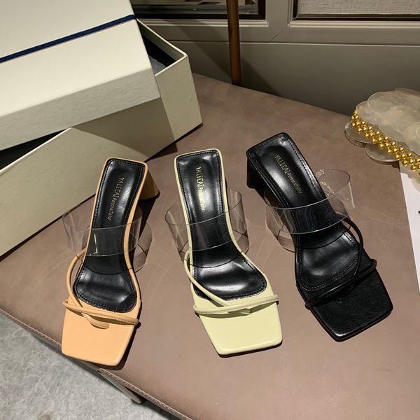 

2020 summer women slippers high heel sandals female peep toe square toe slides outdoor casual flip flops transparent shoes, Black