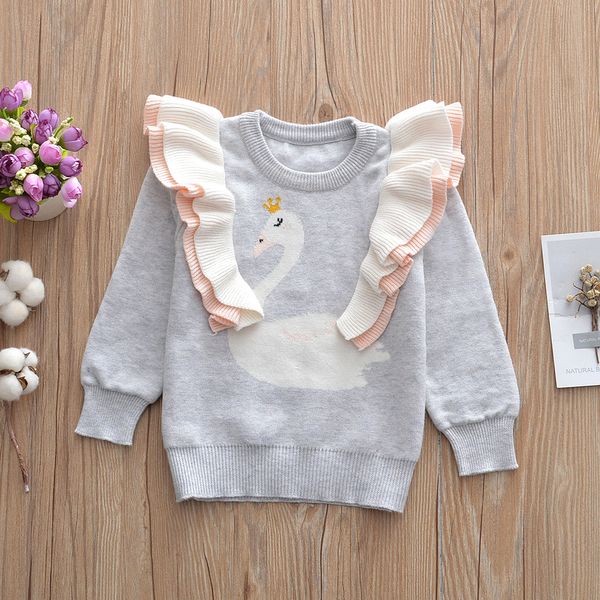 Crianças Swan Sweatshirt Camisolas De Algodão crianças Meninas Tops manga Longa camiseta dos desenhos animados Primavera Outono Tees Roupa Dos Miúdos C5663