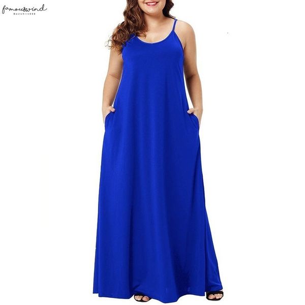 

plus size dress women twill summer solid maxi dresses spaghetti straps sleeveless loose long dress with pockets casual vestidos, Black;gray