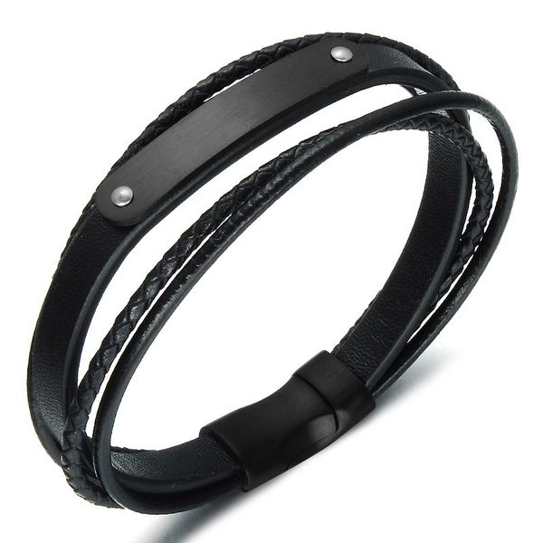 

beichong fashion stainless steel chain genuine leather bracelet men vintage male braid jewelry for women, Golden;silver