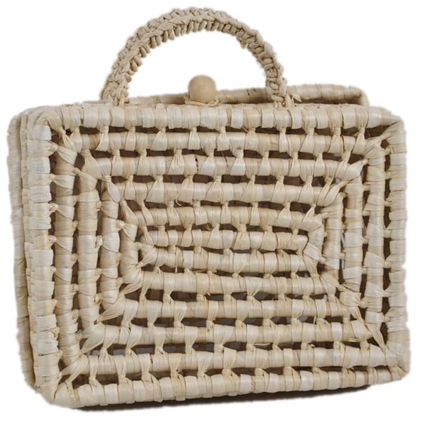 

asds-portable small square box simple natural pastoral wind straw bag square hand-woven hollow beach bag