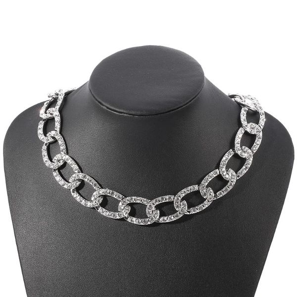 

full of crystal chain necklace aesthetic goth hip hop rhinestone choker necklace jewelry gifts necklaces for women men, Golden;silver