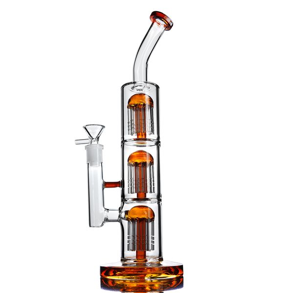 Bong in vetro triplo arancione Incycler Oil Rig Recycler Bong a due funzioni Trasparente Narghilè 14mm Ciotola articolata Spedizione gratuita