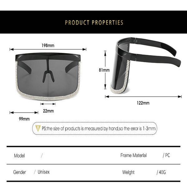 

кристалл негабаритных щит козырьке sunglass 2019 урожай ретро щит visor солнцезащитные очки женщины мужчины 2019 крупногабаритные ветрозащит, Blue