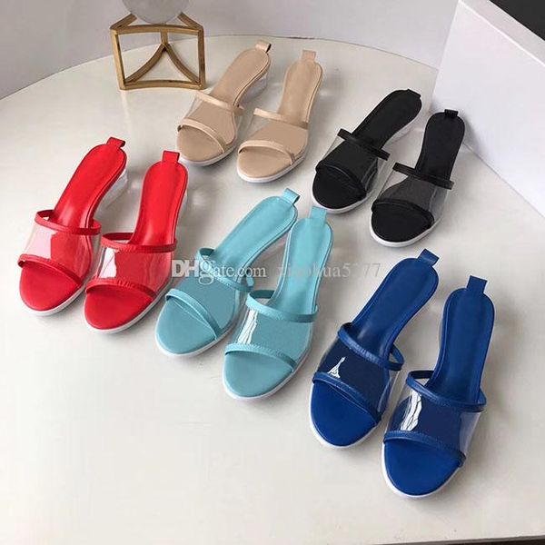 

2019 fashion quality women sandals designer slide summer fashion crystal heel slippery sandals flop party banquet heel 3.5cm original box, Black