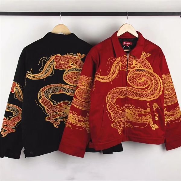

men's cotton-padded jacket oversized loose coat chinese dragon embroidery pattern work jacket thick warm cotton coat qq3, Black;brown