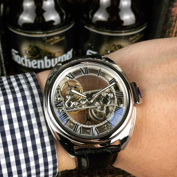 

designer watches mens watches luxury automatic watch leather belt 40*13mm mechanical man watch hollow out ing, Slivery;brown