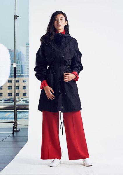 

black slim pockted long trench, Tan;black