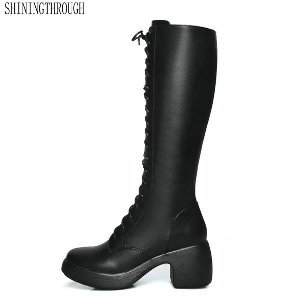 

txcnmb 2019 winter boots women knee high boots warm new fashion real leather women shoes round toe heel black ladies
