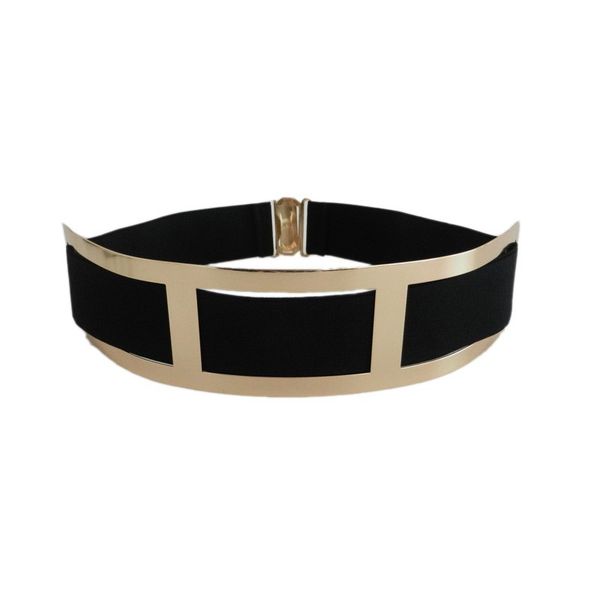 

lady designer belts for women long gold metal frame black stylish elastic belt cinturones for dresses bg-025, Black;brown