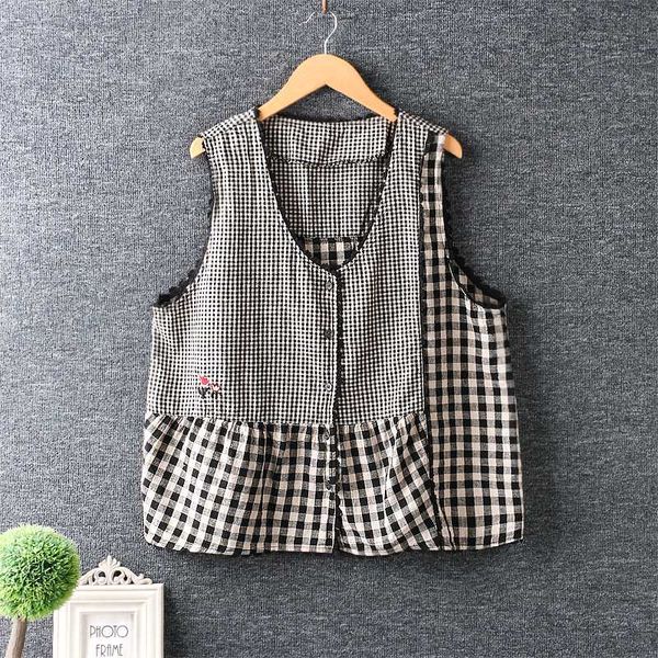 

2020 new summer fresh plaid cotton vest loose vest coat, Black;white