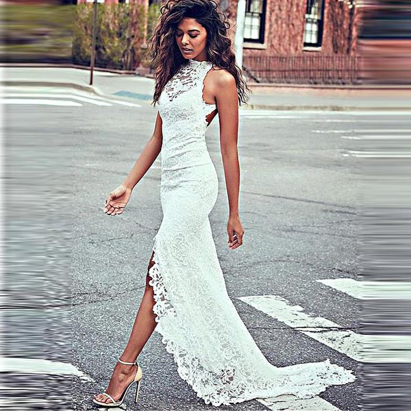 

al'ofa white long dress evening dress sleeveless lace floral see through party proms formal dresses for woman, White;black