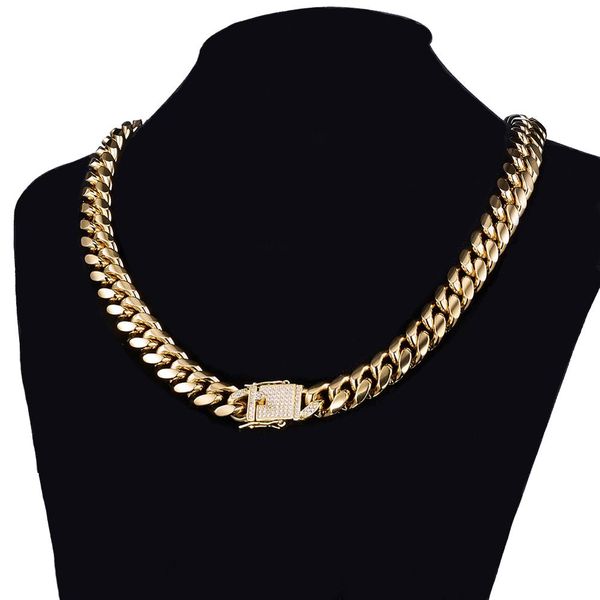 

14mm miami cuban link chain gold necklace bracelet iced out crystal rhinestone bling hip hop for men jewelry necklaces, Silver