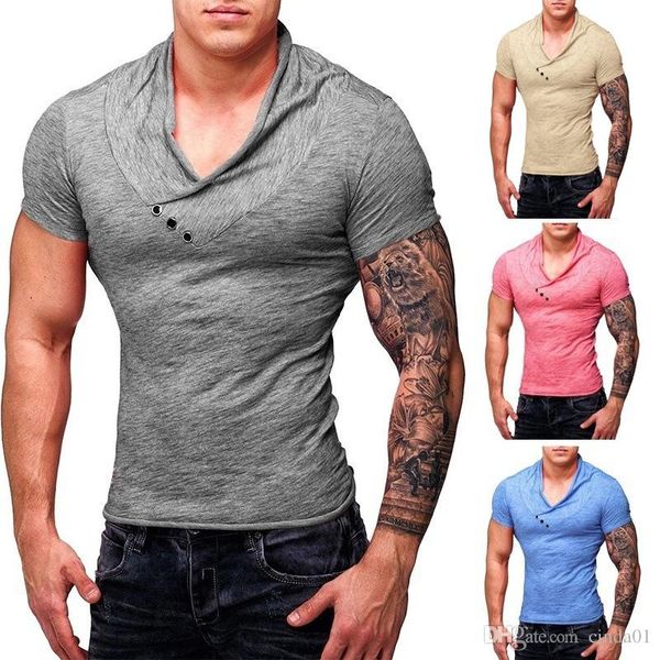 

tee shirt мужчины slim fit solid открытый беговая v-образным вырезом личность тонкий лето повседневный стиль простые топы рубашки homme, White;black