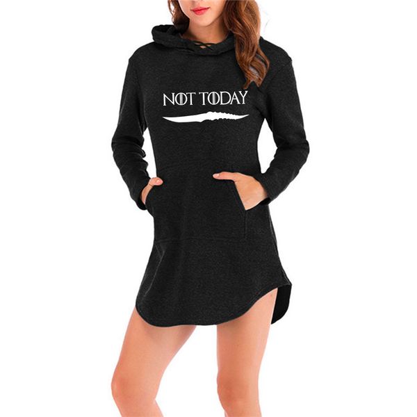 

game of throne arya stark not today print hoodies dress popular fashion high street basic cool kawaii women autumn dress, Black