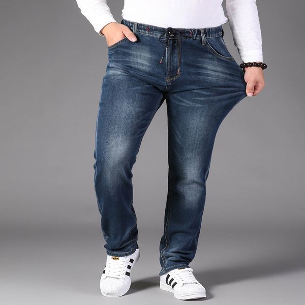 

men jeans new arrival fashion men loose straight denim pants full length casual elastic waist super large plus size l-7xl, Blue