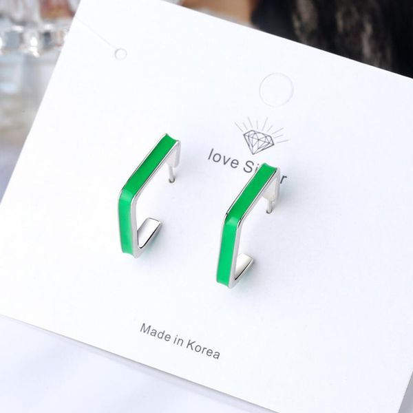 

simple green square stud earrings women trendy jewelry 925 sterling silver earring lady summer beach party accessories kofsac, Golden;silver