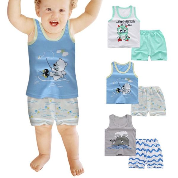 

kids summer clothes 2020 toddler boys baby kids girls summer cartoon vest+shorts outfit set clothes soft widely baby sleepwear, White