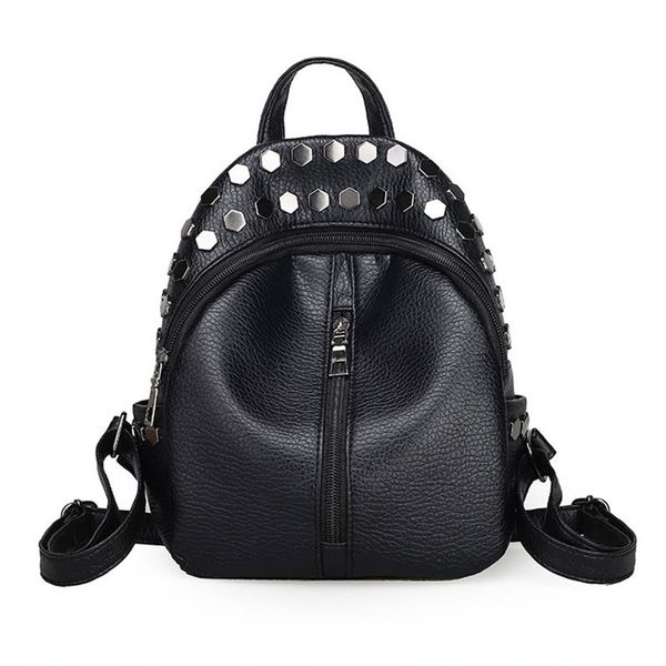 

ljl small women backpacks rivet zipper pu leather student backpack fashion bag girls women's backpack