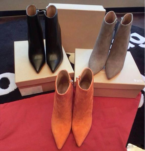 

original box] new womens high heels 100mm boot red bottom ankle winter real leather pumps paris boots wedding shoes size 35-41, Black